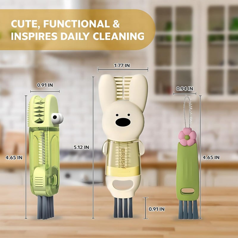 FOLISSE Cup Lid Cleaning Brush, 3 in 1 Cup Cleaner Brush New Multifunctional Lid Cleaner Lid Brush Cleaning Tool Multipurpose Bottle Gap Cleaner Brush Green - Image 3